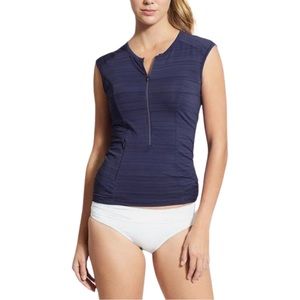Athleta Pacifica Navy Blue Zip Front Sleeveless Spandex Athletic Workout Top